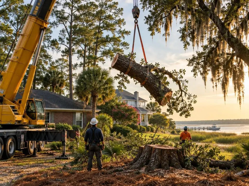 Crane-Assisted Tree Removal in Wilmington, NC